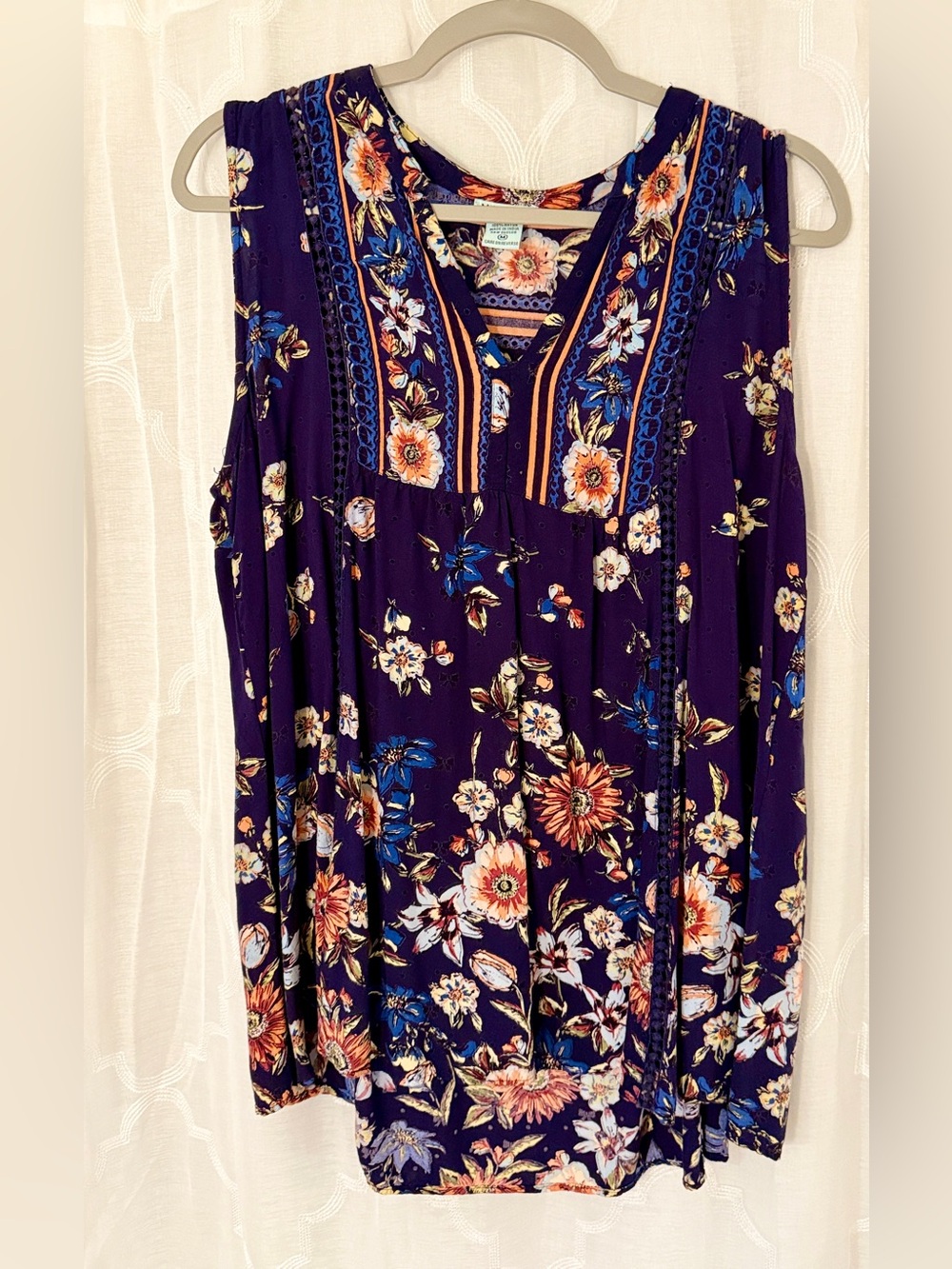Nostalgia Indigo Boho Floral Tunic Tank | Medium